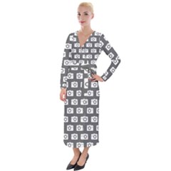 Modern Chic Vector Camera Illustration Pattern Velvet Maxi Wrap Dress by GardenOfOphir
