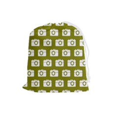 Modern Chic Vector Camera Illustration Pattern Drawstring Pouch (large) by GardenOfOphir