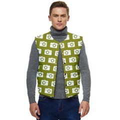 Modern Chic Vector Camera Illustration Pattern Men s Short Button Up Puffer Vest	 by GardenOfOphir