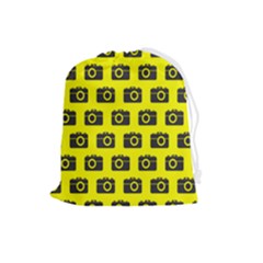 Modern Chic Vector Camera Illustration Pattern Drawstring Pouch (large) by GardenOfOphir