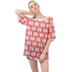 Modern Chic Vector Camera Illustration Pattern Oversized Chiffon Top by GardenOfOphir