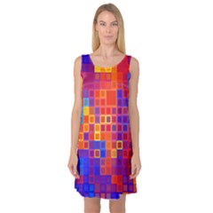 Squares Geometric Colorful Fluorescent Sleeveless Satin Nightdress by Jancukart