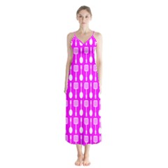 Purple Spatula Spoon Pattern Button Up Chiffon Maxi Dress by GardenOfOphir