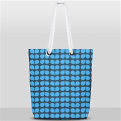 Blue Gray Leaf Pattern Full Print Rope Handle Tote (small) by GardenOfOphir