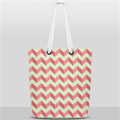 Modern Retro Chevron Patchwork Pattern Full Print Rope Handle Tote (small) by GardenOfOphir