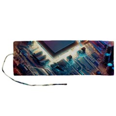 Ai Generated Motherboard City Technology Tech Cpu Roll Up Canvas Pencil Holder (m) by Jancukart