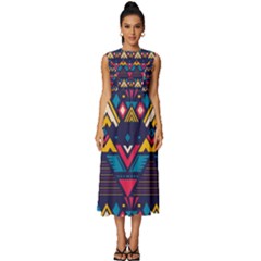 Pattern Colorful Aztec Sleeveless Round Neck Midi Dress by Wegoenart