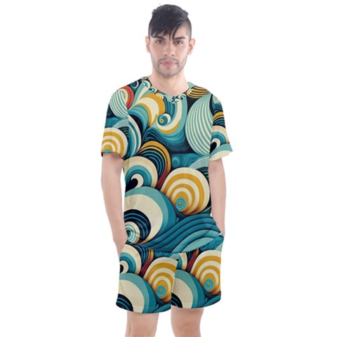 Waves Ocean Sea Abstract Whimsical (1) Men s Mesh Tee And Shorts Set by Jancukart