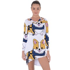 Puppy Cartoon Corgi Asymmetric Cut-out Shift Dress by Semog4
