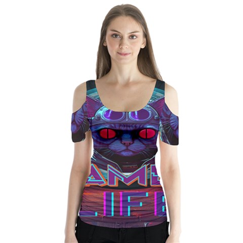 Gamer Life Butterfly Sleeve Cutout Tee  by minxprints