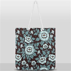 Vintage Floral Pattern Blue Damask Pattern Blue Vintage Full Print Rope Handle Tote (large) by Semog4