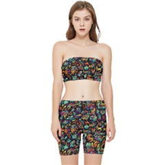 Cartoon Monster Pattern Abstract Background Stretch Shorts And Tube Top Set by Semog4
