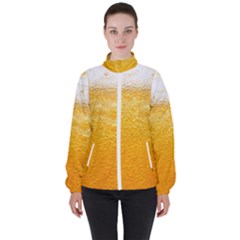 Texture Pattern Macro Glass Of Beer Foam White Yellow Women s High Neck Windbreaker by Semog4