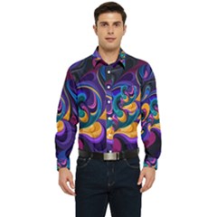 Colorful Waves Abstract Waves Curves Art Abstract Material Material Design Men s Long Sleeve Pocket Shirt  by Semog4