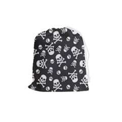 Skull-crossbones-seamless-pattern-holiday-halloween-wallpaper-wrapping-packing-backdrop Drawstring Pouch (medium) by Ravend