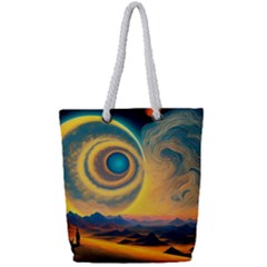 Ai Generated Surrealist Fantasy Dream Moon Space Full Print Rope Handle Tote (small) by Jancukart