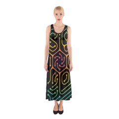 Circuit Hexagonal Geometric Pattern Background Pattern Sleeveless Maxi Dress by Jancukart