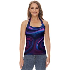 Purple Blue Swirl Abstract Basic Halter Top by Jancukart