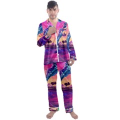 Retro Wave Ocean Men s Long Sleeve Satin Pajamas Set by Semog4