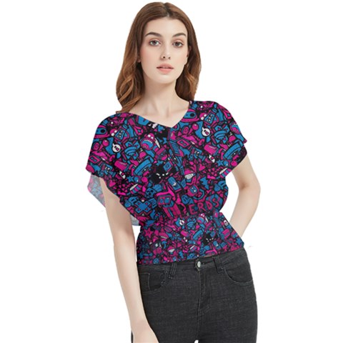 Grafitti Graffiti Abstract Artwork Digital Butterfly Chiffon Blouse by Semog4