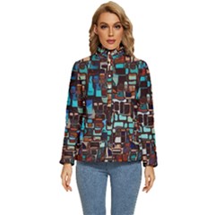 Stained Glass Mosaic Abstract Women s Puffer Bubble Jacket Coat by Semog4