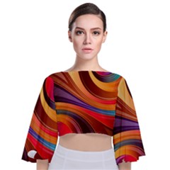 Abstract Colorful Background Wavy Tie Back Butterfly Sleeve Chiffon Top by Semog4