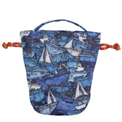 Boat Ship Background Pattern Drawstring Bucket Bag by Ravend