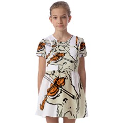 Cat Playing The Violin Art Kids  Short Sleeve Pinafore Style Dress by oldshool