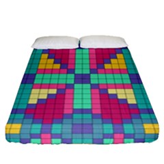 Checkerboard-squares-abstract--- Fitted Sheet (queen Size) by Semog4