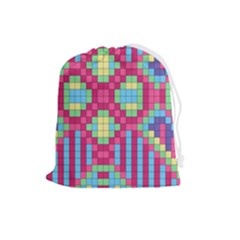 Checkerboard-squares-abstract---- Drawstring Pouch (large) by Semog4