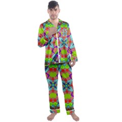 Farbenpracht Kaleidoscope Pattern Men s Long Sleeve Satin Pajamas Set by Semog4