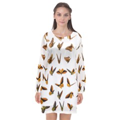 Butterfly Butterflies Insect Swarm Long Sleeve Chiffon Shift Dress  by Salman4z