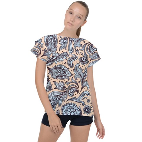 Texture Ornament Paisley Ruffle Collar Chiffon Blouse by Salman4z