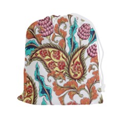 Flowers Pattern Texture White Background Paisley Drawstring Pouch (2xl) by Salman4z