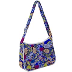 Blue Yellow Background Pattern Vector Texture Paisley Zip Up Shoulder Bag by Salman4z