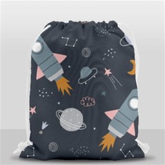 Space Background Illustration With Stars And Rocket Seamless Vector Pattern Drawstring Bag (small) by Salman4z
