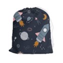 Space Background Illustration With Stars And Rocket Seamless Vector Pattern Drawstring Pouch (2XL) View1