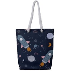 Space Background Illustration With Stars And Rocket Seamless Vector Pattern Full Print Rope Handle Tote (small) by Salman4z