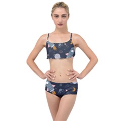 Space Background Illustration With Stars And Rocket Seamless Vector Pattern Layered Top Bikini Set by Salman4z