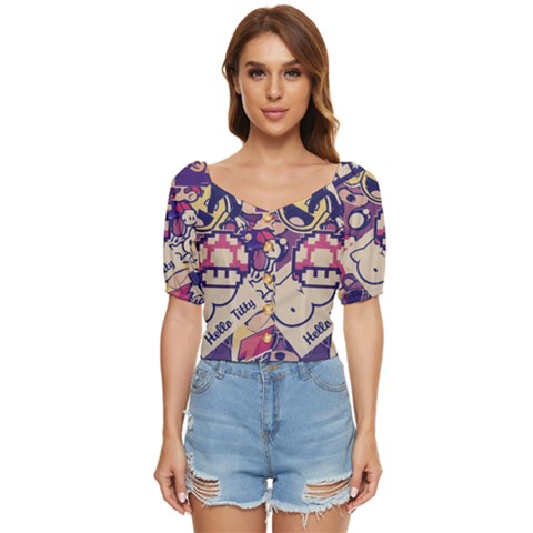 Retro Cartoon Hello Titty Parody Button Up Blouse by Salman4z