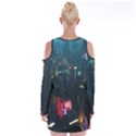 Cityscape Digital Art Velvet Long Sleeve Shoulder Cutout Dress View2