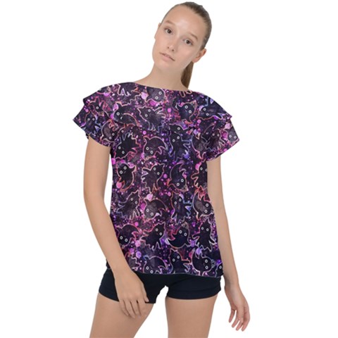Fun Spooky Cute Ghosts Adoxali Halloween Ruffle Collar Chiffon Blouse by Salman4z