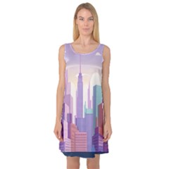 New York Skyline Cityscape Nyc New York City Sleeveless Satin Nightdress by Jancukart