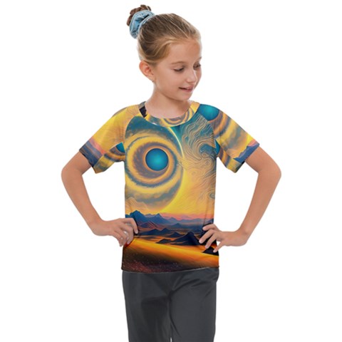 Surrealist Fantasy Dream Moon Space Kids  Mesh Piece Tee by Jancukart