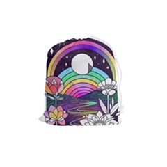 Rainbow Fun Cute Minimal Doodle Drawing Art Drawstring Pouch (medium) by Jancukart