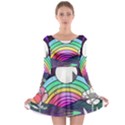 Rainbow Fun Cute Minimal Doodle Drawing Art Long Sleeve Skater Dress View1