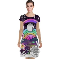 Rainbow Fun Cute Minimal Doodle Drawing Art Cap Sleeve Nightdress by Jancukart