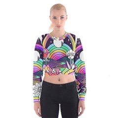 Rainbow Fun Cute Minimal Doodle Drawing Art Cropped Sweatshirt by Jancukart