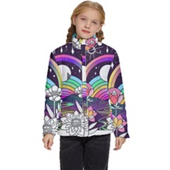 Rainbow Fun Cute Minimal Doodle Drawing Art Kids  Puffer Bubble Jacket Coat by Jancukart