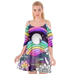 Rainbow Fun Cute Minimal Doodle Drawing Art Cutout Spaghetti Strap Chiffon Dress by Jancukart